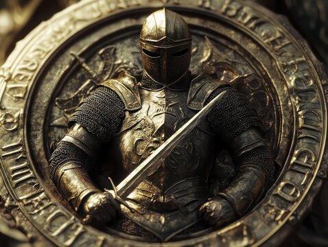 Fototapeta Medieval knight emblem dark gold texture