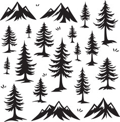 Obraz premium Adventure Mountain Biking Silhouettes with Pine Forest and Alpine Scenery