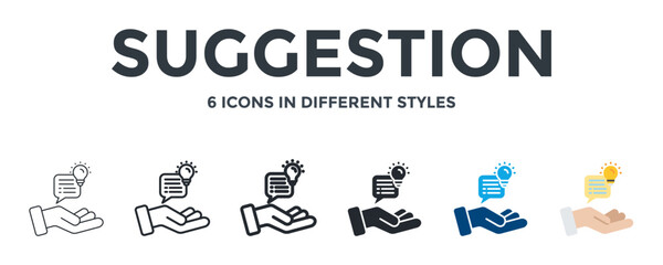 Suggestion Icon In Different Style Vector Illustration. Designed In Thin Line, Regular Line, Bold Line, Glyph, Color Fill, And Flat Style Can Be Used For Web