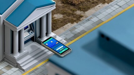 Digital banking, mobile payment at ATM, contactless transaction