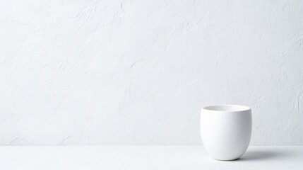 Simple white ceramic cup on white textured background