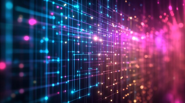 Abstract digital network glowing lines vibrant colors technology background data grid neon pink blue
