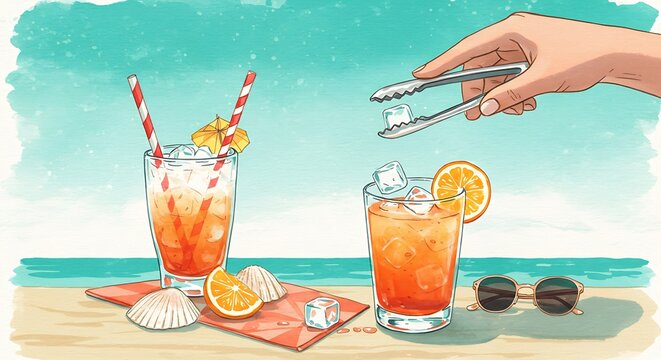 Beachside Aperol Spritz: A Vibrant Summer Illustration
