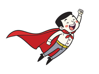Cartoon illustration of a superhero dad flying confidently in a red cape, symbolizing strength, love, and protection. Fun and cheerful design perfect for Father's Day themes.