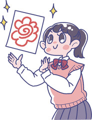 輝く花丸のテストの答案用紙を見せる女の子のイラスト