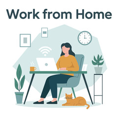 Flat Design Work From Home Vector Illustration.