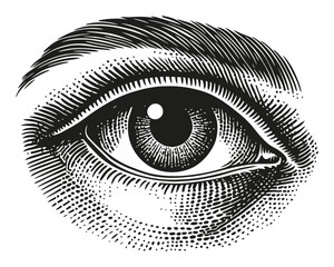 Detailed Black and White Engraved Eye Illustration Line Art