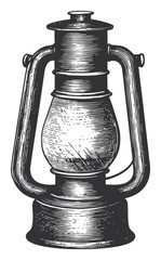 Vintage Oil Lantern Illustration in Classic Linocut Style