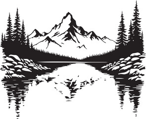 Epic Mountain Biking Adventure Silhouette with Pine Forest, Moon, and Wilderness Scenery