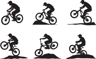 Fototapeta premium Epic Mountain Biking Adventure Silhouette with Pine Forest, Moon, and Wilderness Scenery