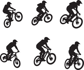 Fototapeta premium Epic Mountain Biking Adventure Silhouette with Pine Forest, Moon, and Wilderness Scenery