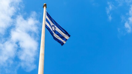 Somber Flag Lowered to Half-Mast in Public Square on a Clear Blue Sky Day