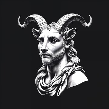 faun on plain black background illustration icon logo concept 