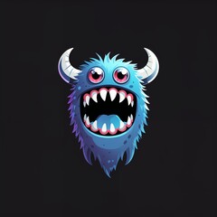 Naklejka premium toothy monster on plain black background illustration icon logo concept 