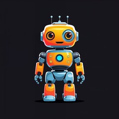 Fototapeta premium toy robot on plain black background illustration icon logo concept 