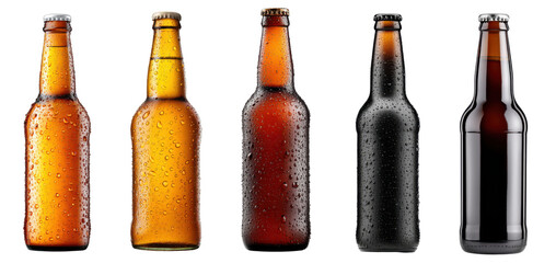 beer bottle with cold condensation, isolated on transparent background