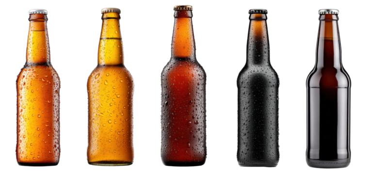 beer bottle with cold condensation, isolated on transparent background