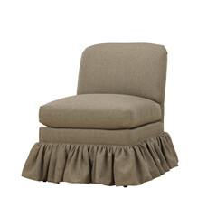Stylish linen armless chair with ruffled skirt isolated on white background . Cut out isolated on...