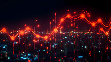 Fototapeta premium Red Glowing Data Graph Over Night Cityscape