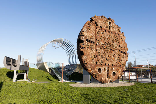 Deutschlandsberg, Austria - April 6, 2025: Weststeiermark train station at the Koralmbahn railroad track between Graz and Klagenfurt.