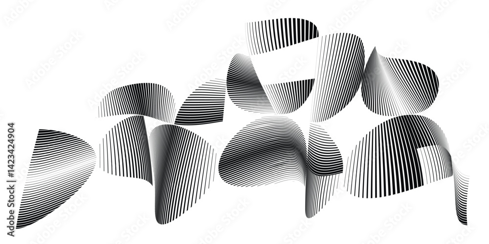 Poster abstract flow lines design elements . fluid wavy shape . glitched circle design . striped linear obj