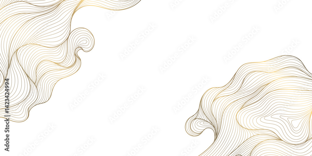 Aufkleber vector abstract gold line wave pattern, luxury elegant frame with organic fluid elements. japanese s