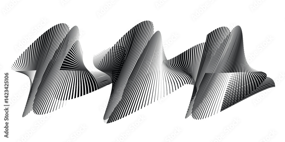 Poster abstract flow lines design elements . fluid wavy shape . glitched circle design . striped linear obj