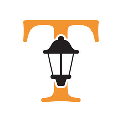 Initial Lantern Logo Combine With Letter T Vector Template