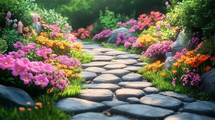 A sun-drenched pathway lined with vibrant blooms.