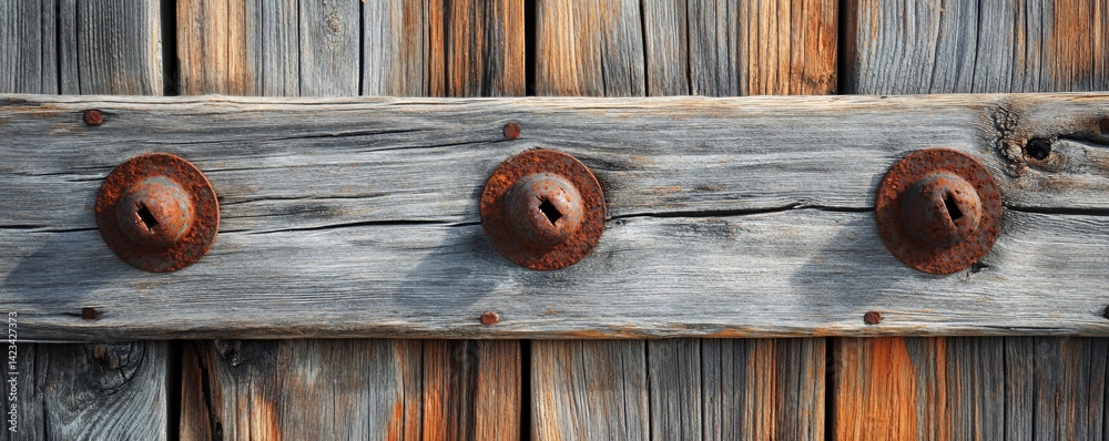 Poster rustic weathered wood with rusty hardware creates a beautiful background texture