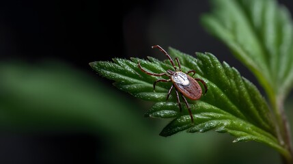 Tick on leaf. Ixodes ricinus.