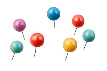 Set of colorful push pins isolated on a transparent background PNG