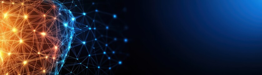 Detailed close-up of a glowing human head made of interconnected digital lines and particles representing artificial ligence and technology innovation