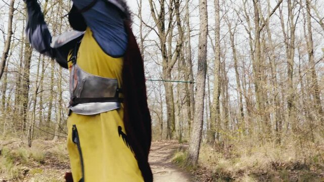 Knight killed in Medieval hand to hand combat battle scene reenactment