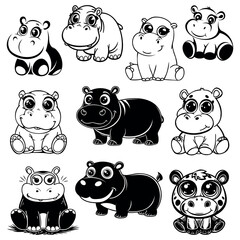Obraz premium set of black vector hippos