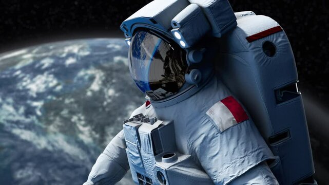 Malta Astronaut with arm patch flag floating through space. Space program. Spaceman. Earth in background. The country showing national pride. 