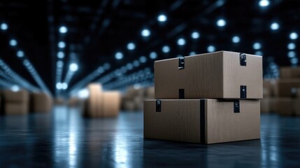 Cardboard boxes stacked in a warehouse