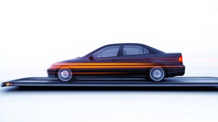 Fototapeta premium Black car on a transport platform