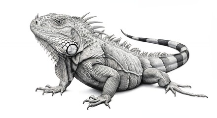 Fototapeta premium Detailed pencil sketch of an iguana realistic reptile illustration
