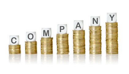 Coin stacks with letter dice - Company