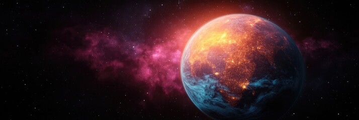 Fiery Planet in Cosmic Nebula