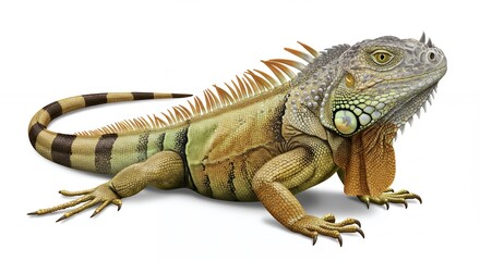 Obraz premium Green iguana detailed close up realistic reptile illustration wildlife stock photo