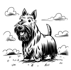 Vector black and white hand drawn childish set dog