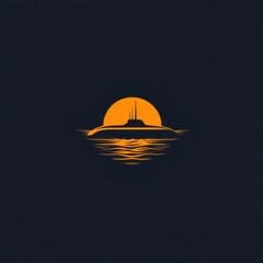 Sunset over calm waters with silhouette of land and skyline features