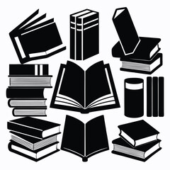 Collection of Black and White Book Icons and Illustrations