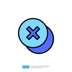 Obraz premium Circular Blue Icon with Cross Symbol Representing Cancellation Action on White Background