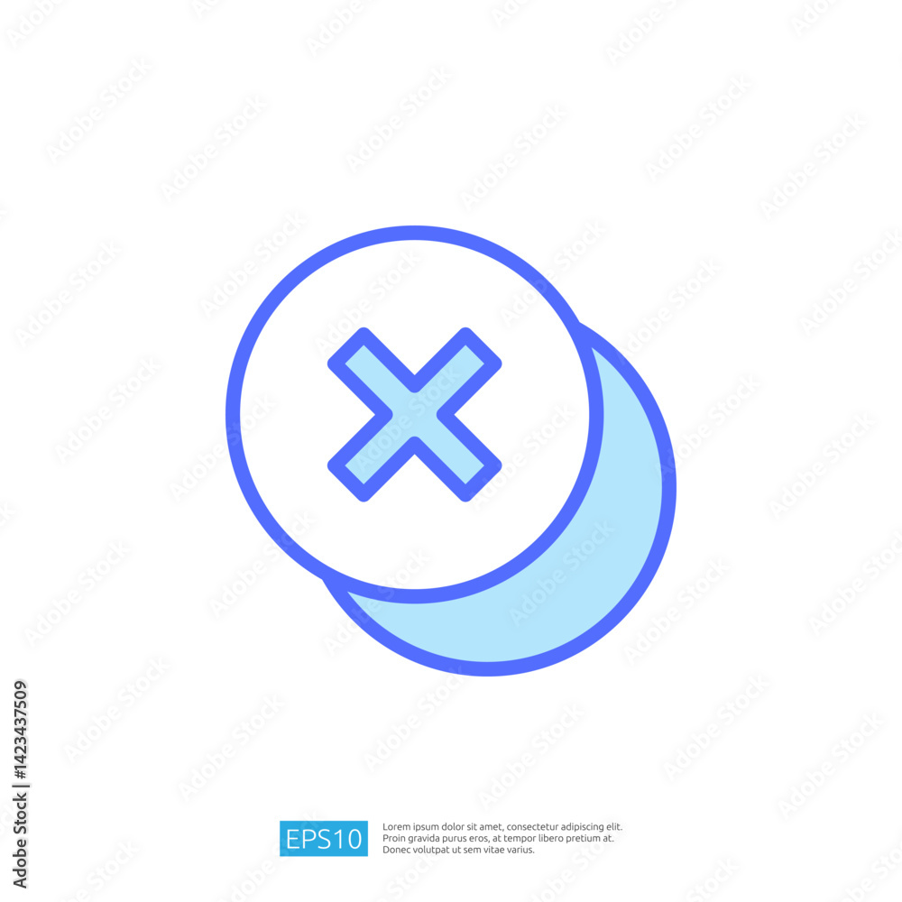 Poster circular error icon with red cross symbol for user interface design in minimalist style