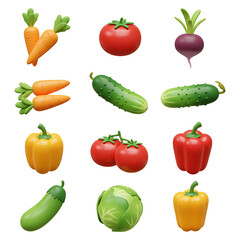 Colorful 3D Rendered Vegetables on Transparent Background
