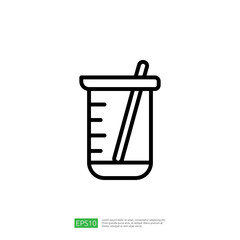 Laboratory Beaker Icon with Measuring Scale and Stirring Rod Representing Education and Science in Experimental Research