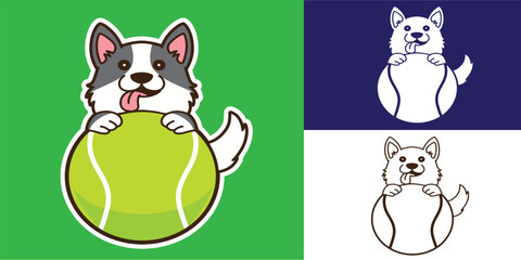 set of dog with tennis ball good for logo, sticker, badge, element design, etc